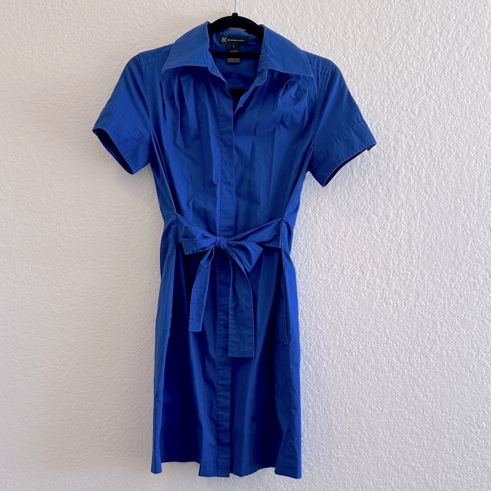 INC Blue Short Sleeve‎ Military Shirt Dress